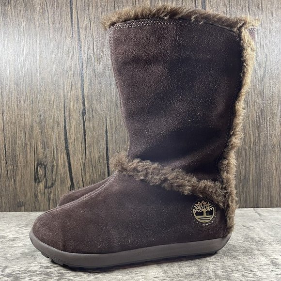 Timberland Women's Size 5 M Brown Suede Faux Fur Lined Slip On Cozy Boots - Picture 4 of 9